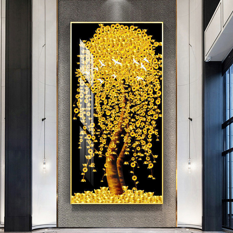 Golden Tree Art Crystal Porcelain Abstract Decorative Wall Painting For Living Room Wall Home Decoration