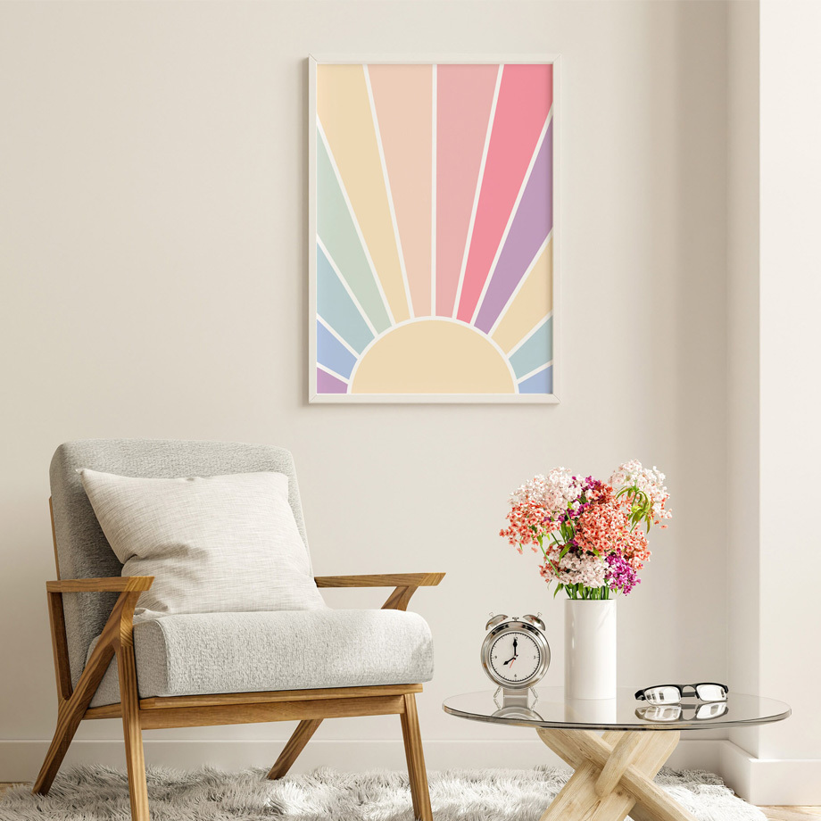 Danish Pastel Aesthetic Sun Flower Geometry Canvas Painting Bedroom Wall Art For Children's Room Decoration