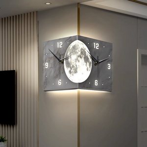 Modern luminous Corner Wall Clock Square Livingroom Decoration Simple Double Sided Clock