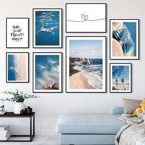 Blue Sea Beach Whale Dandelion Seascape Posters Prints Wall Art Nordic Pictures Living Room Home Decor Painting