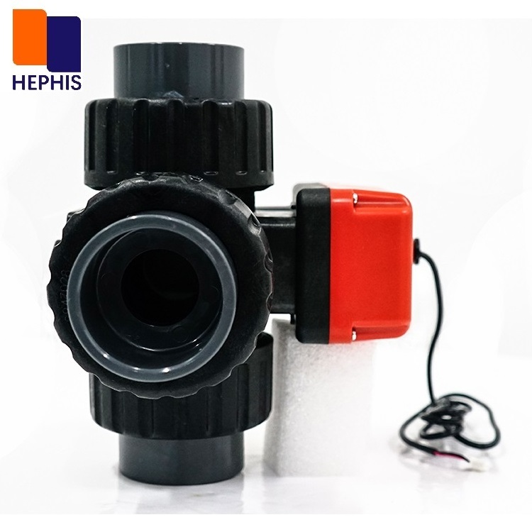 HEPHIS DN15-50 PVC PVDF 3 Ways Ball Valve Motorized Actuator Electric Ball Valve 24V electric ball valve for swimming pool