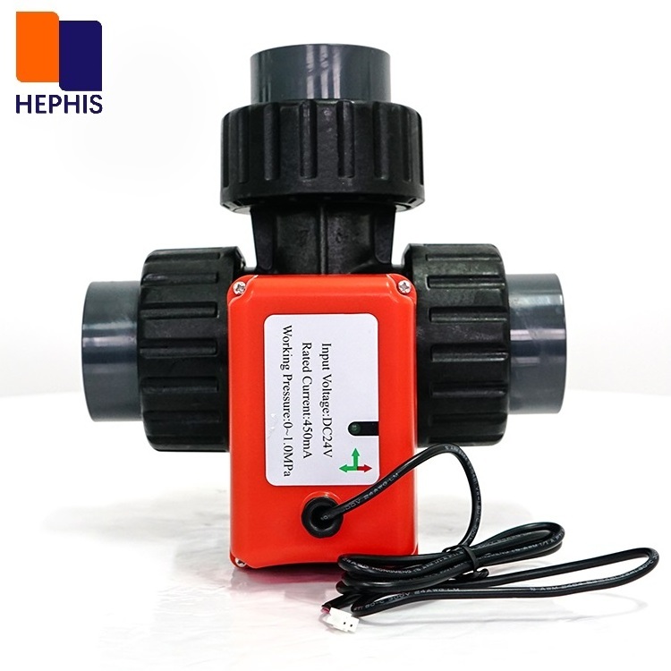 HEPHIS DN15-50 PVC PVDF 3 Ways Ball Valve Motorized Actuator Electric Ball Valve 24V electric ball valve for swimming pool