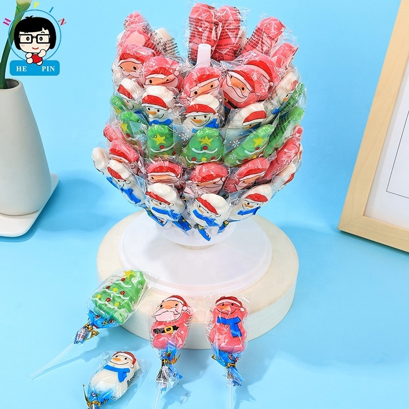 Wholesale Custom  christmas shaped Lollipop Fruit Flavor Halal Sweet Stands Candy Sticks For Kids