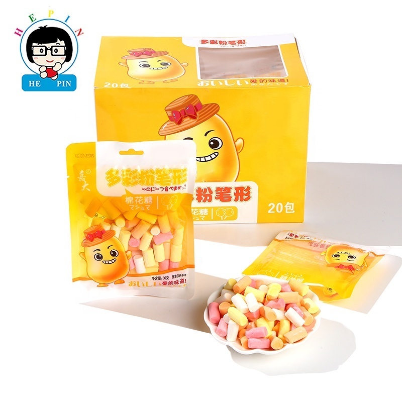 Individually Bag Packaging Fluffy Chalk Shaped Fruit Flavour Colorful Marshmallow Cotton Candy