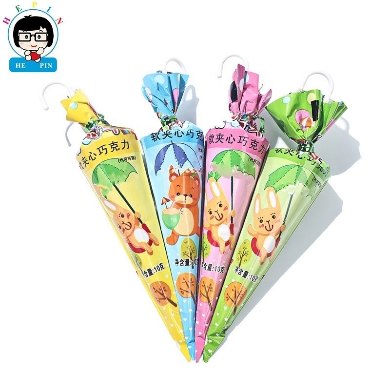 Wholesale OEM Order 10g Chocolate Filled With Soft Jam Umbrella Shape Funny Chocolate For Kids