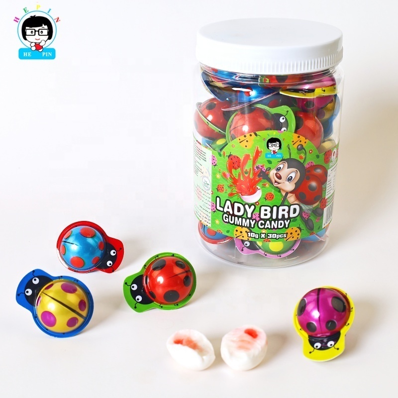 Wholesale OEM Order Creative Gummy Candy Ladybird Shape Filled Jam Soft Candy  Gummy For Kids