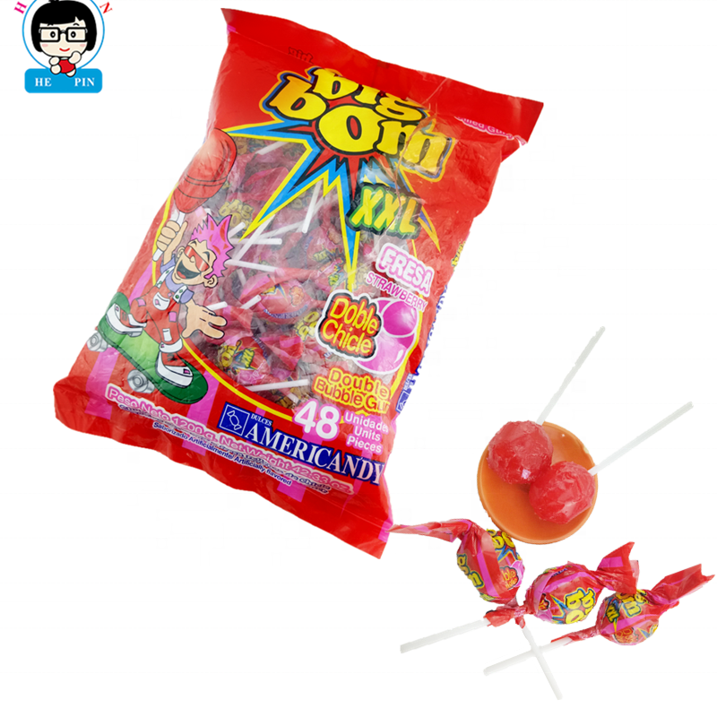 Big Bom Size Hard Fruits Flavour Lollipop Roll Custom Packaging With Bubble Gum Candy