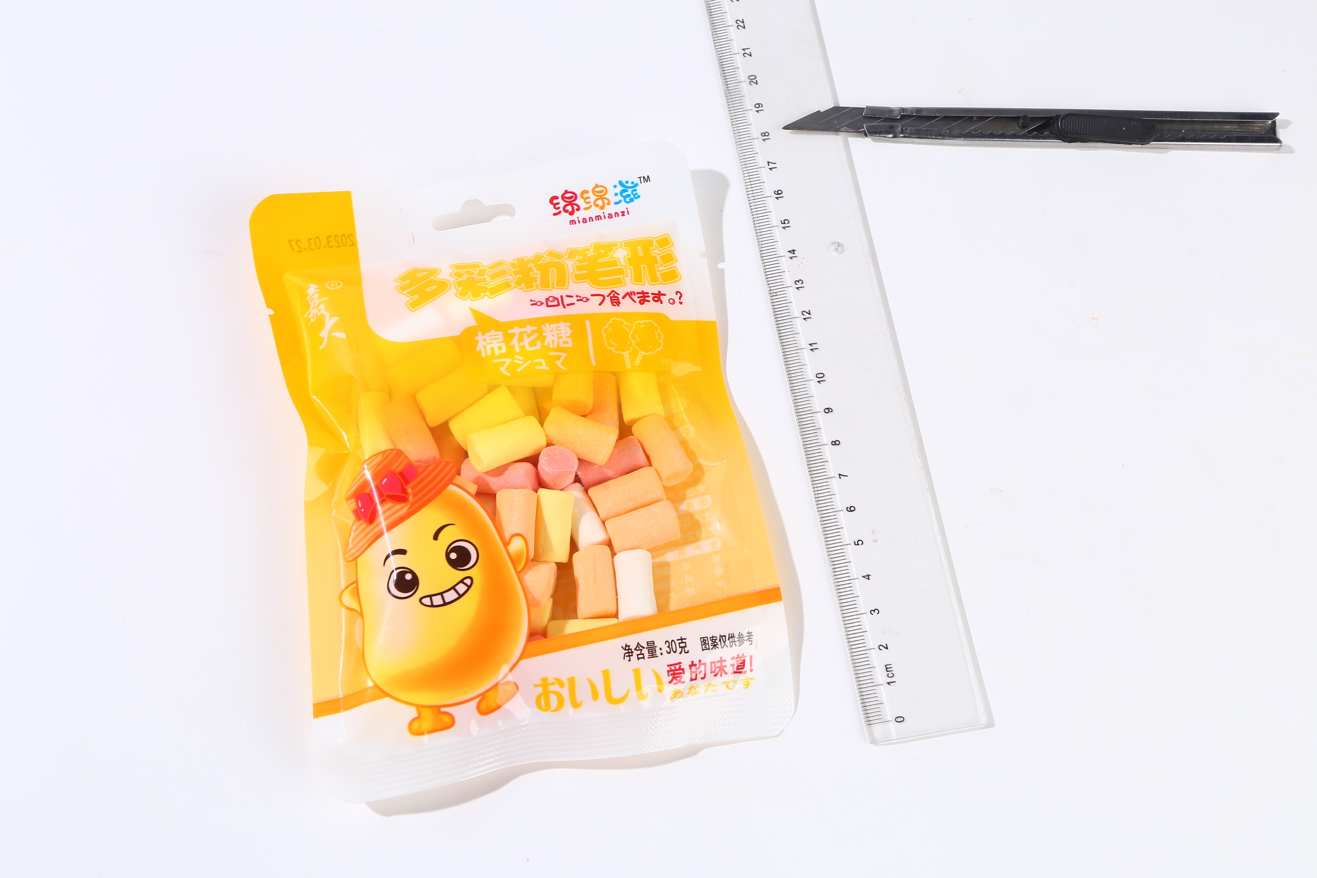 Individually Bag Packaging Fluffy Chalk Shaped Fruit Flavour Colorful Marshmallow Cotton Candy