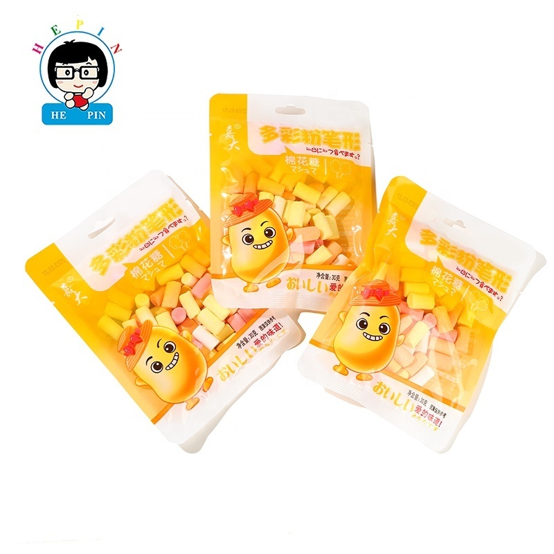 Individually Bag Packaging Fluffy Chalk Shaped Fruit Flavour Colorful Marshmallow Cotton Candy