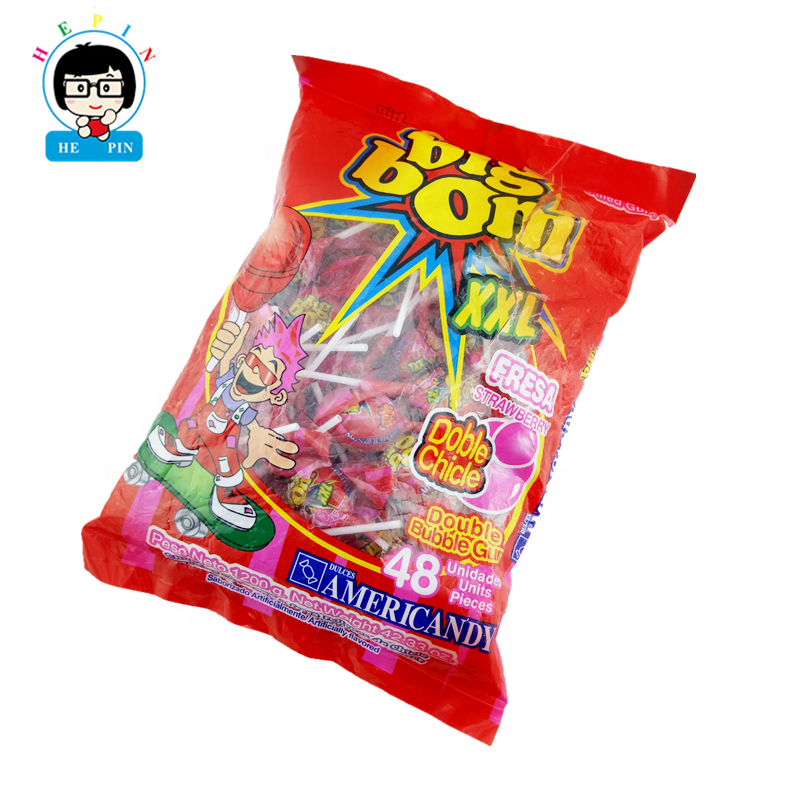 Big Bom Size Hard Fruits Flavour Lollipop Roll Custom Packaging With Bubble Gum Candy