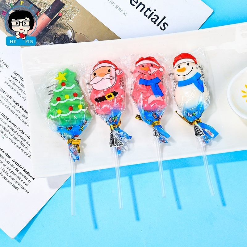 Wholesale Custom  christmas shaped Lollipop Fruit Flavor Halal Sweet Stands Candy Sticks For Kids