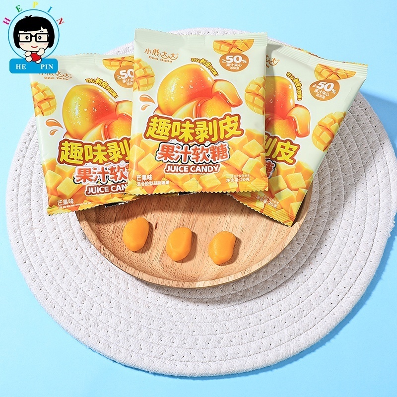 Hot Sale New Arrival Peeled Gummy Mango Shape Mango Flavor Gummy Halal Soft Candy