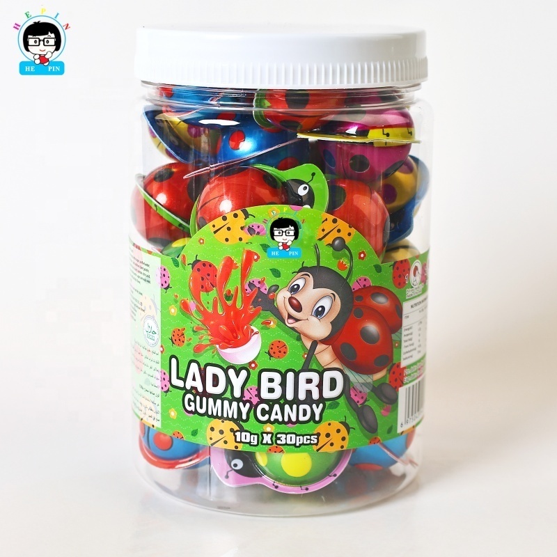 Wholesale OEM Order Creative Gummy Candy Ladybird Shape Filled Jam Soft Candy  Gummy For Kids