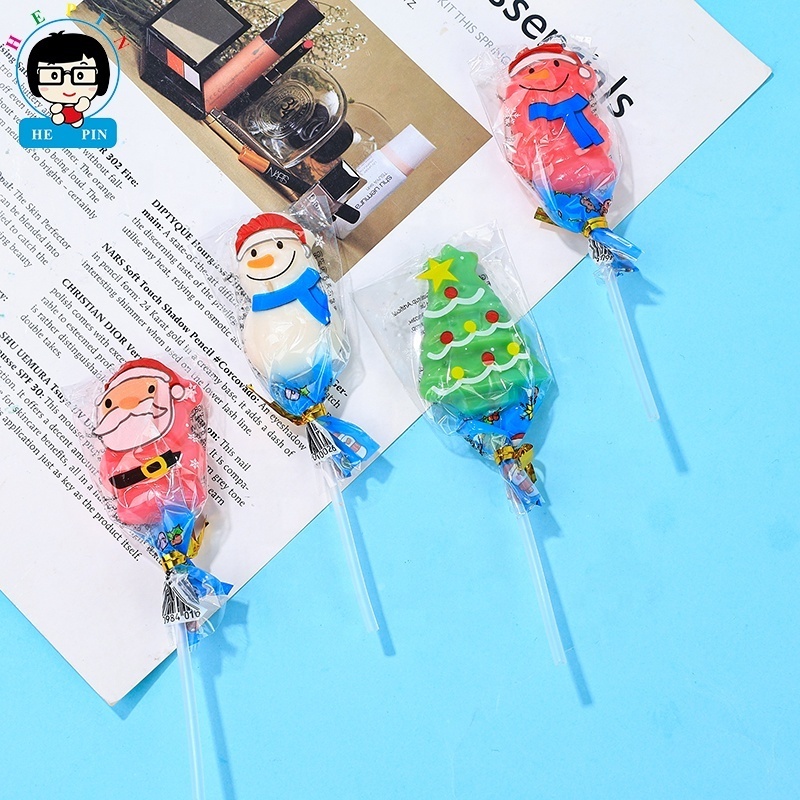 Wholesale Custom  christmas shaped Lollipop Fruit Flavor Halal Sweet Stands Candy Sticks For Kids