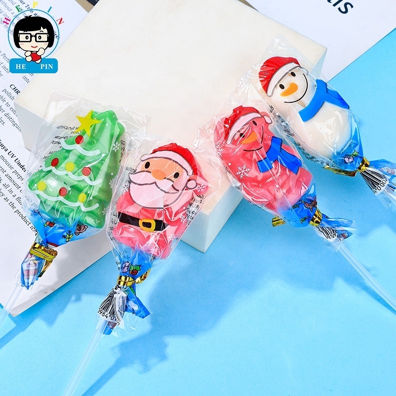 Wholesale Custom  christmas shaped Lollipop Fruit Flavor Halal Sweet Stands Candy Sticks For Kids