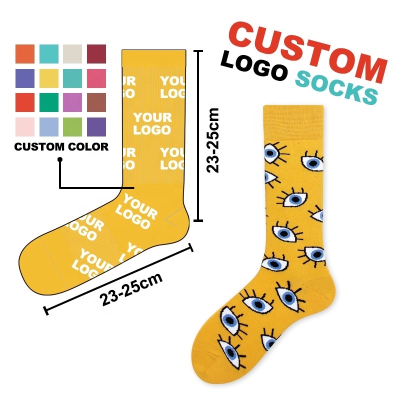 HEPOLILO Low Moq Cheap Multi-style Crew All Over Printed Custom Logo Happy Socks