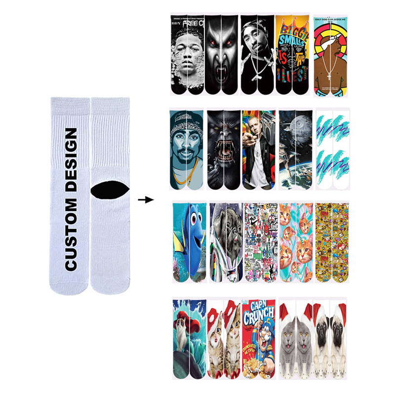 Custom Design Personality 3D Digital Printed Crew Socks Customized Sublimation Print Socks