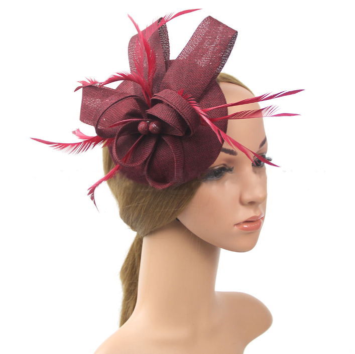 Women girls sinamay like kentucky derby feather hats hair clip headband party fascinators hat