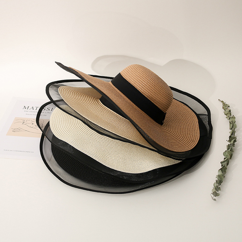 50CM Fashion style sun visor hats holiday travelling beach hat women straw wide brim summer hat