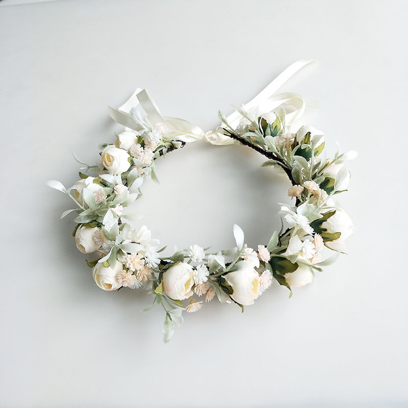 Bride flower crown halo hair accessory lawn wedding headband bridal wrist corsage flower headpiece