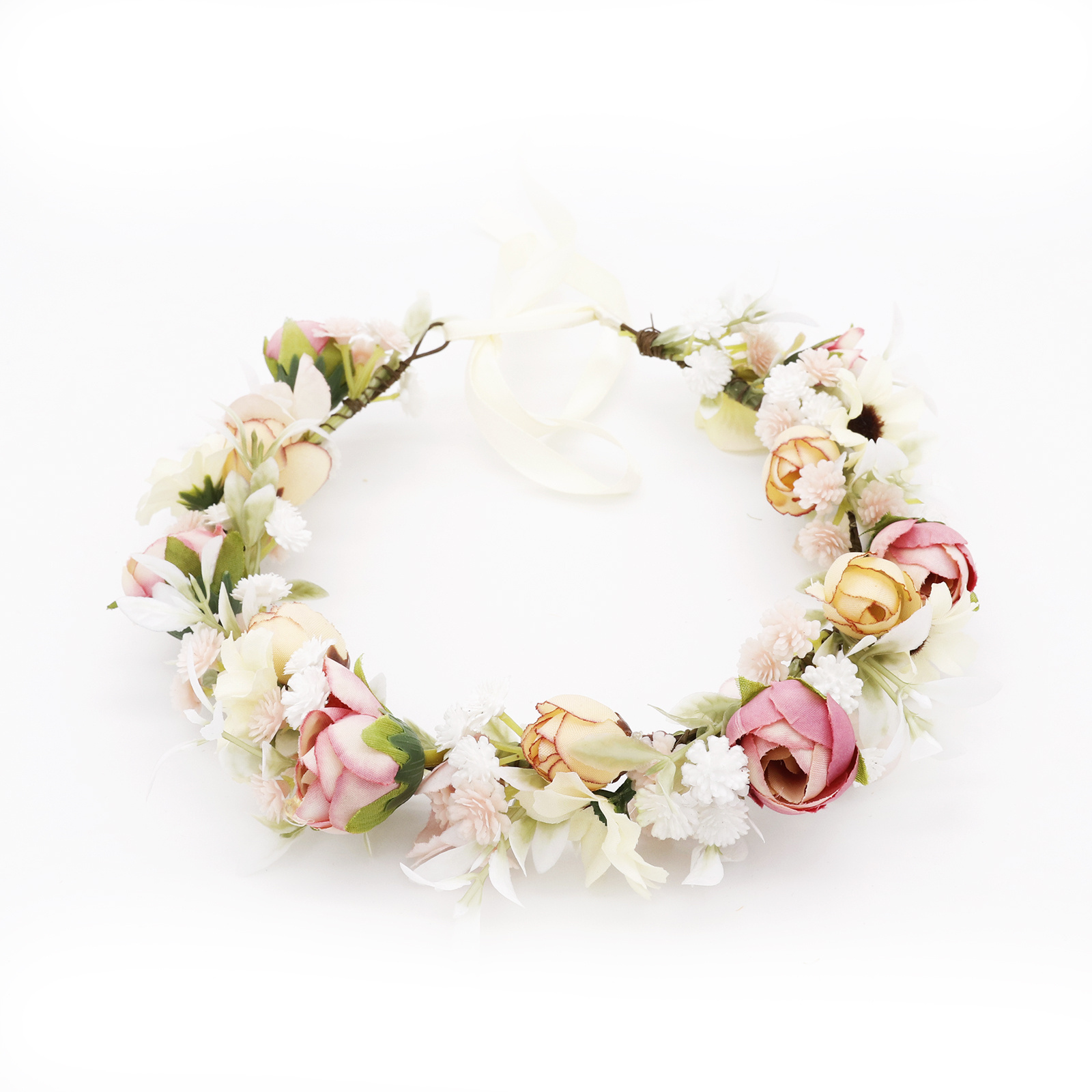 Bride flower crown halo hair accessory lawn wedding headband bridal wrist corsage flower headpiece