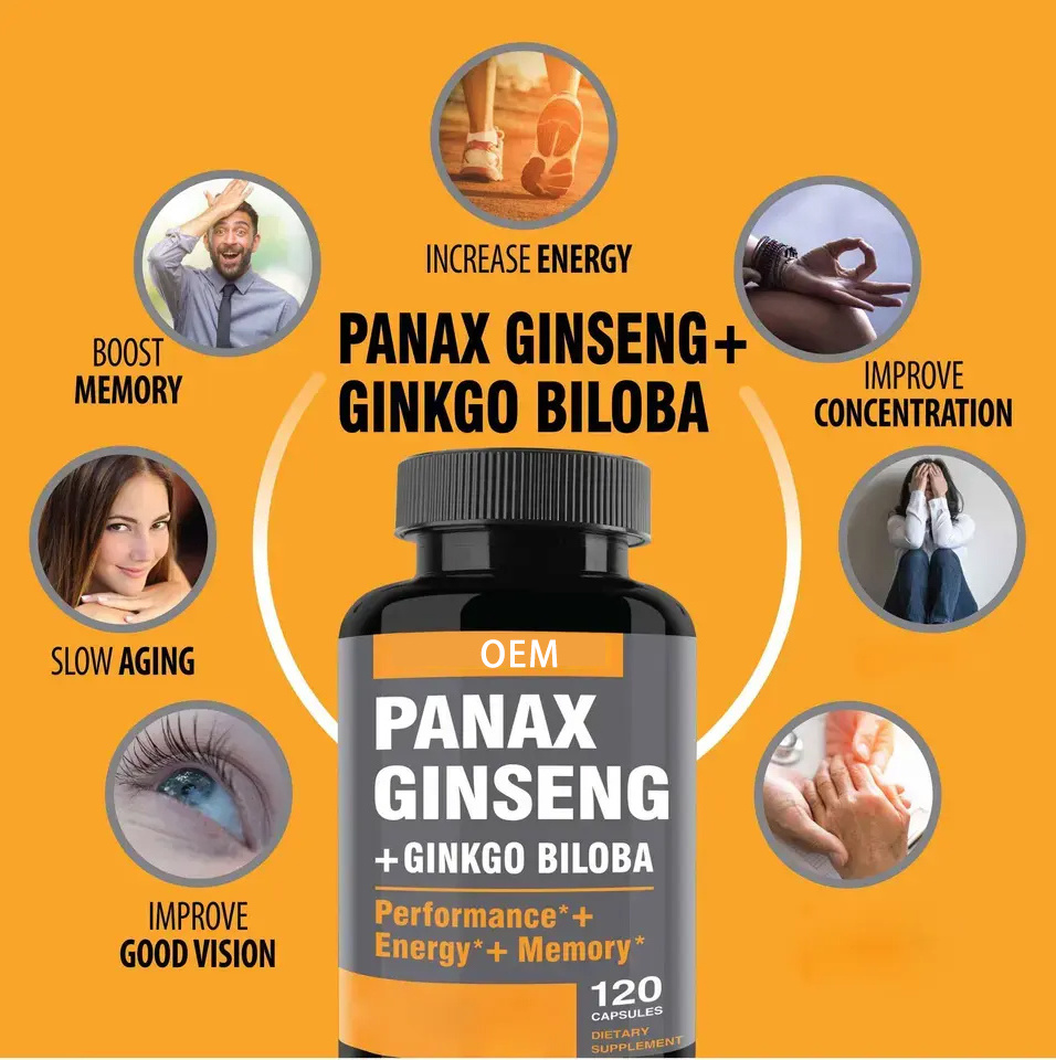 Factory Direct Sales OEM Men and Women Improve Memory & Concentration ginkgo biloba panax ginseng capsules