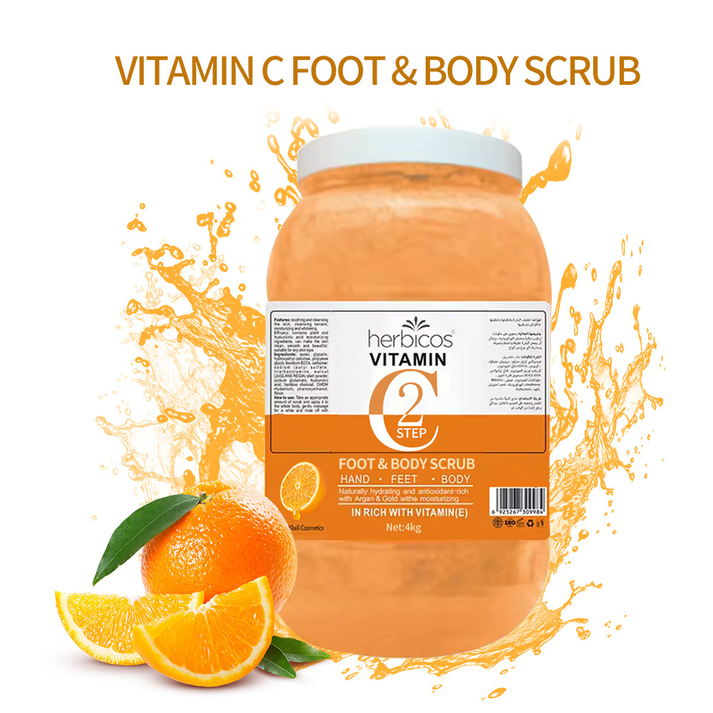 Herbicos OEM Vegan Bath Cleansing Exfoliating Scrub Tender Organic Fruits Vitamin C Foot Body Scrub Smooth Brightening Natural