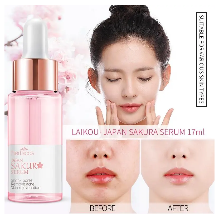 Herbicos Japan Sakura Face Serum 17ml Shrink Rejuvenation Acne Whitening Spot Wrinkle Removal Skin Rejuvenation Facial Vitamin C