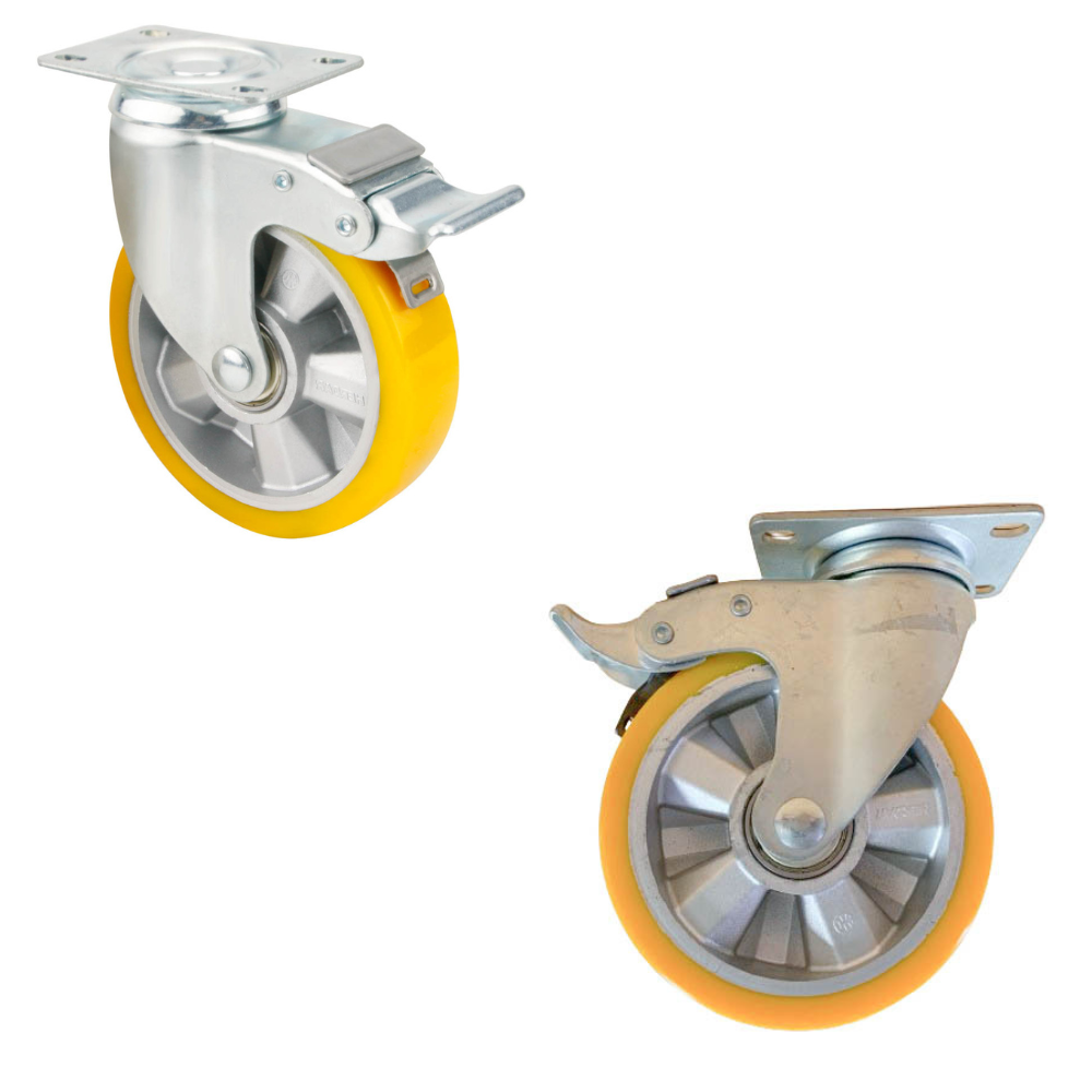 High Quality 100Kg Light Duty Castor PU Aluminium Plate Casters with Brakes Cheap Retail Customized for Herdar Plant Viet Nam