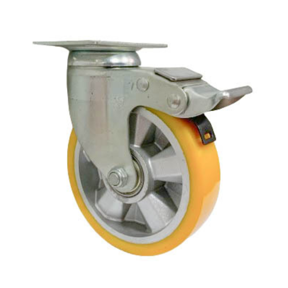 High Quality 100Kg Light Duty Castor PU Aluminium Plate Casters with Brakes Cheap Retail Customized for Herdar Plant Viet Nam