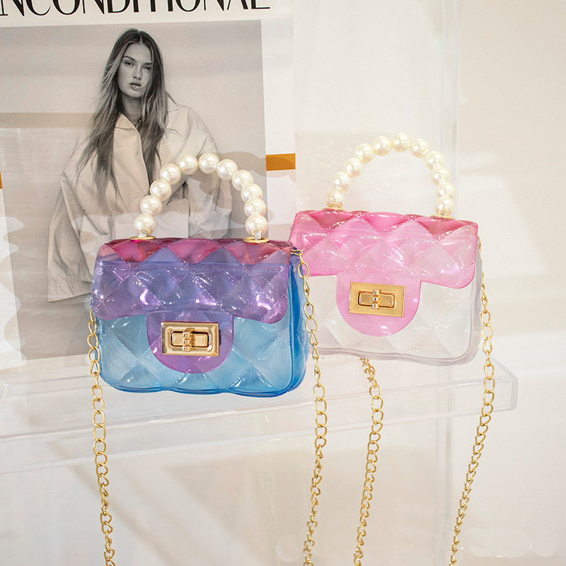 Summer Small Pearl Portable Mini Jelly Chains Crossbody Bag PVC Transparent Sling Shoulder Transparent Bag For Fashion Girls