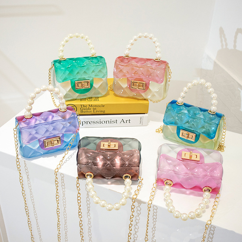 Summer Small Pearl Portable Mini Jelly Chains Crossbody Bag PVC Transparent Sling Shoulder Transparent Bag For Fashion Girls