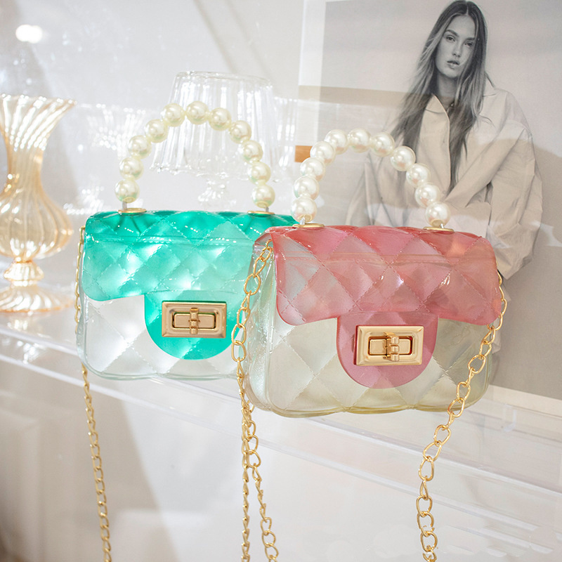 Summer Small Pearl Portable Mini Jelly Chains Crossbody Bag PVC Transparent Sling Shoulder Transparent Bag For Fashion Girls