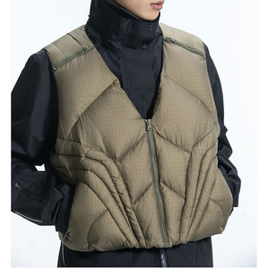 Exclusive v eck multi-paneled  wholesale quilted cropped puffer vest men zip up layered puffer vest