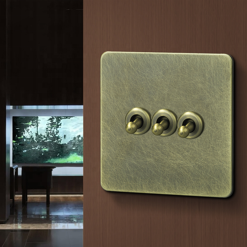 Retro Switch Copper Light switch and Stainless Steel Float Switch with Toggle control switch,86 type,1 gang 2 way