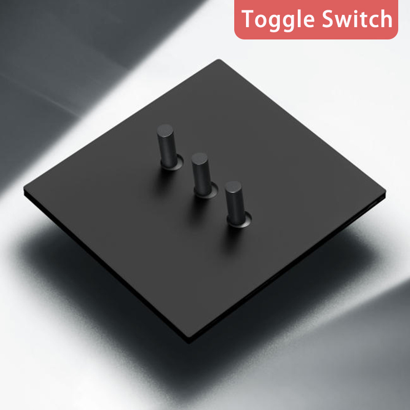 Retro  Luxury black Switch and Toggle control switch with Stainless Steel panel Switch, 3 gang 2 way 110-250 V