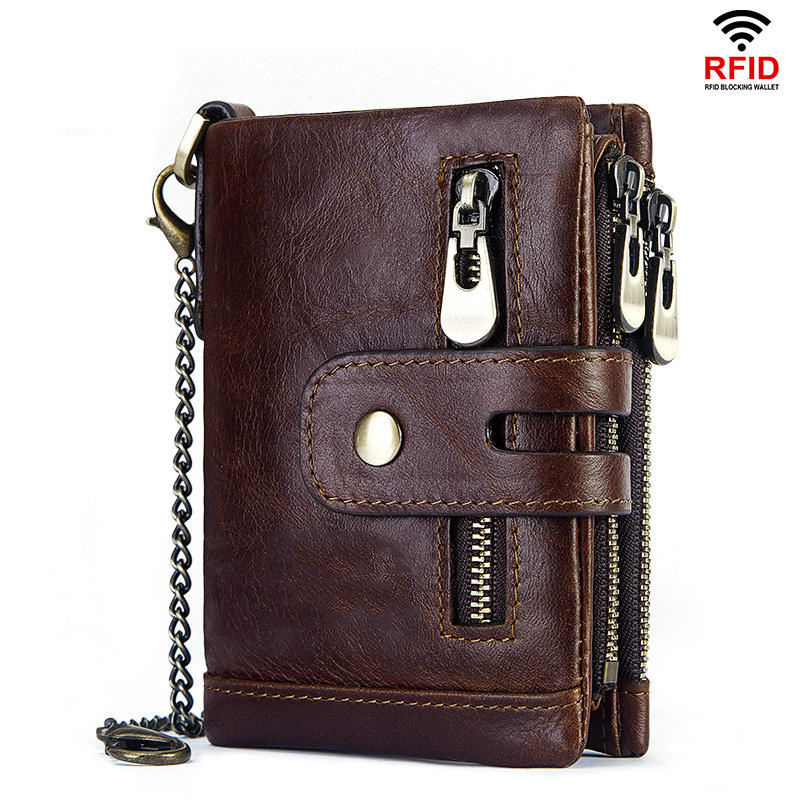 100% Genuine Leather Male Purses With Zip Coin Pocket customize logo Men Wallet And Card Holder Wallets Leather Men