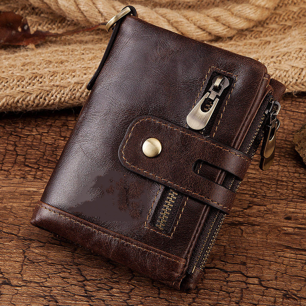 100% Genuine Leather Male Purses With Zip Coin Pocket customize logo Men Wallet And Card Holder Wallets Leather Men