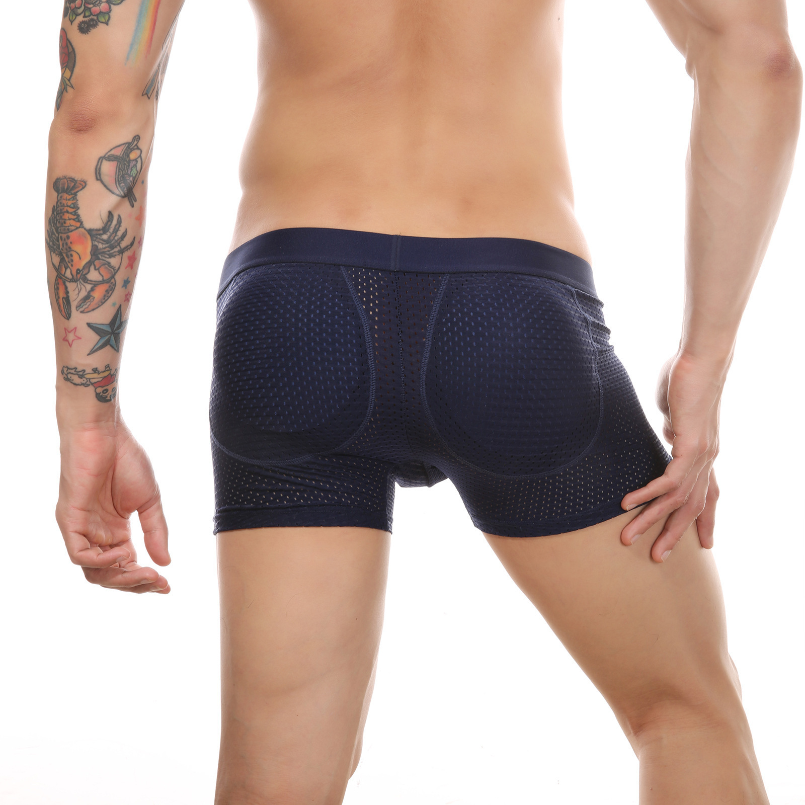 Wholesale high quality sexy buttocks men's briefs low waist mesh breathable push up cup briefs removable padded shorts