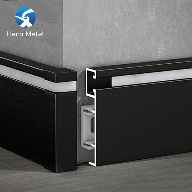 Foshan Factory lighted Aluminium Baseboard 80mm Decorative Wall Metal Skirting Profile led Skirting Board with led light