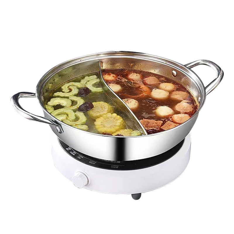 Factory Kitchen Stainless Steel Casserole Two Flavous Hotpot Soup Hot Pot Cooking Pot With 2 Dividers Compartments