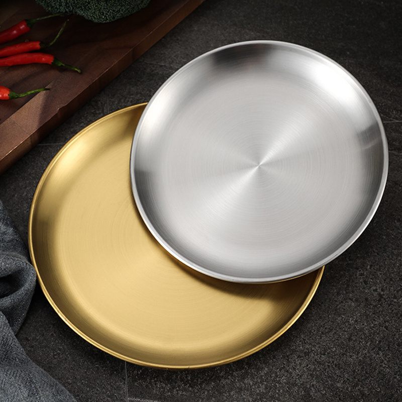 Nordic Stainless Steel Metal Tray Plate Dessert Steak Fruit Dinner Plate Small Tray