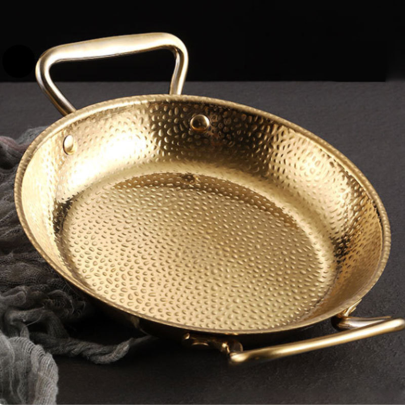 Hammered Stainless Steel Paella Pan Non-stick Sukiyaki dry hot pot  Spanish Frying Cooking Pan Seafood Pot with Dual Handles