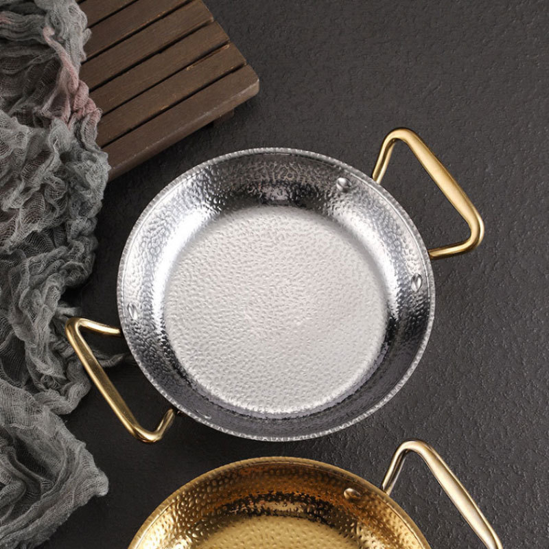 Hammered Stainless Steel Paella Pan Non-stick Sukiyaki dry hot pot  Spanish Frying Cooking Pan Seafood Pot with Dual Handles