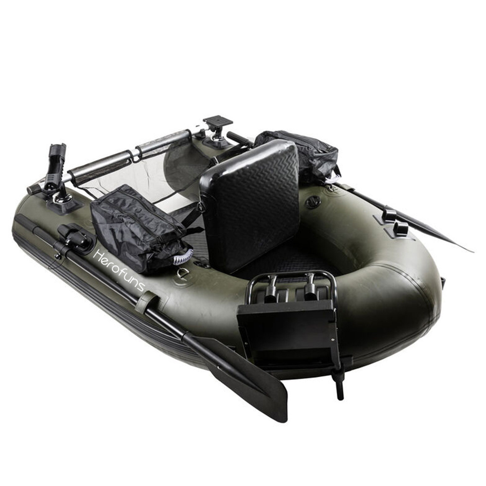 herofuns 170cm 1 person Inflatable Fishing Belly Boat Float Tube with Paddles Motor Engine 8cm Drop Stitch Belly Boats