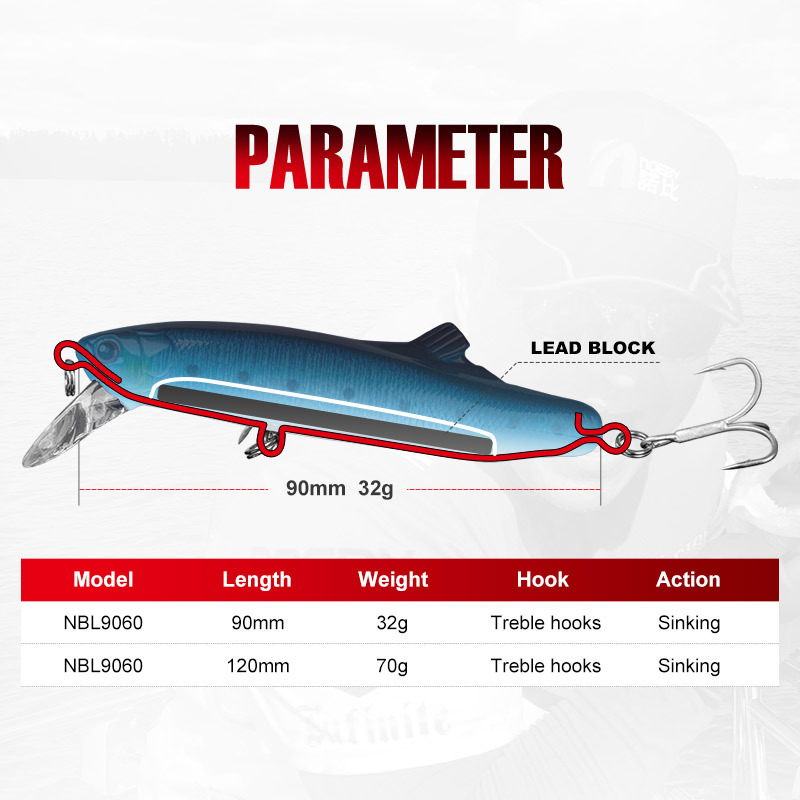 NOEBY Hard Plastic Boat Sea Fishing Minnow Fishing Bait 90mm 32g  hard lure Saltwater Trolling Minnow