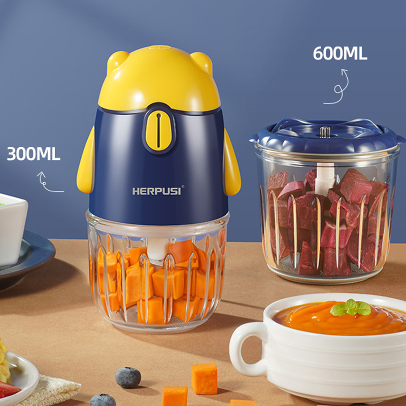 Portable Multi Purpose Detachable 8PCS Blades Electric 0.3L Baby Food Processor Mini Glass Blender.