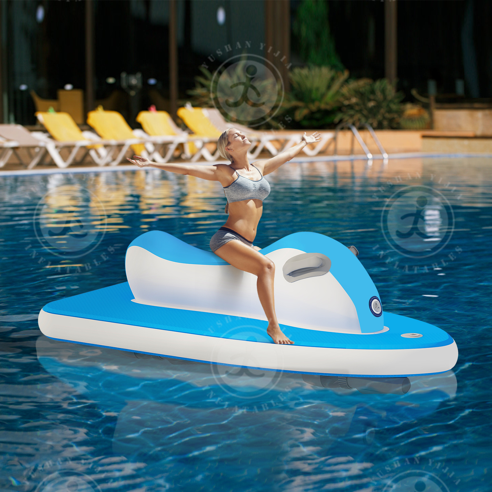 Inflatable Pool Toy Water Floating Jet Ski Boat Pvc Motorized Model Mat Portable Water Skiing Board for Sale