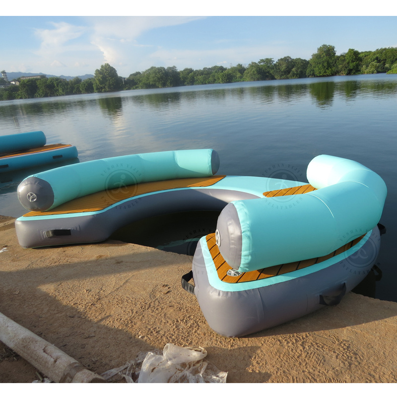 Good quality Water Leisure Island Drop Stitch Inflatable Pontoon Fishing Platform Dock water Lounger Pool Float Hammock