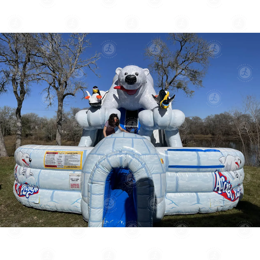 New Holiday Theme Air Blower Inflatable Polar Bear Decoration Bouncer Slide Inflatable Bounce House Christmas Bouncy Castle